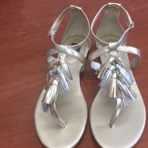 White House Black Market Gold/Silver Tassel Sandal